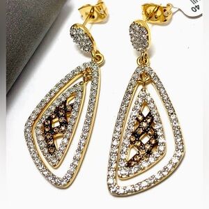 Swarovski 18k Yellow Gold & Jewelry Bronze 2.00ctw Cognac+White Crystal Earrings